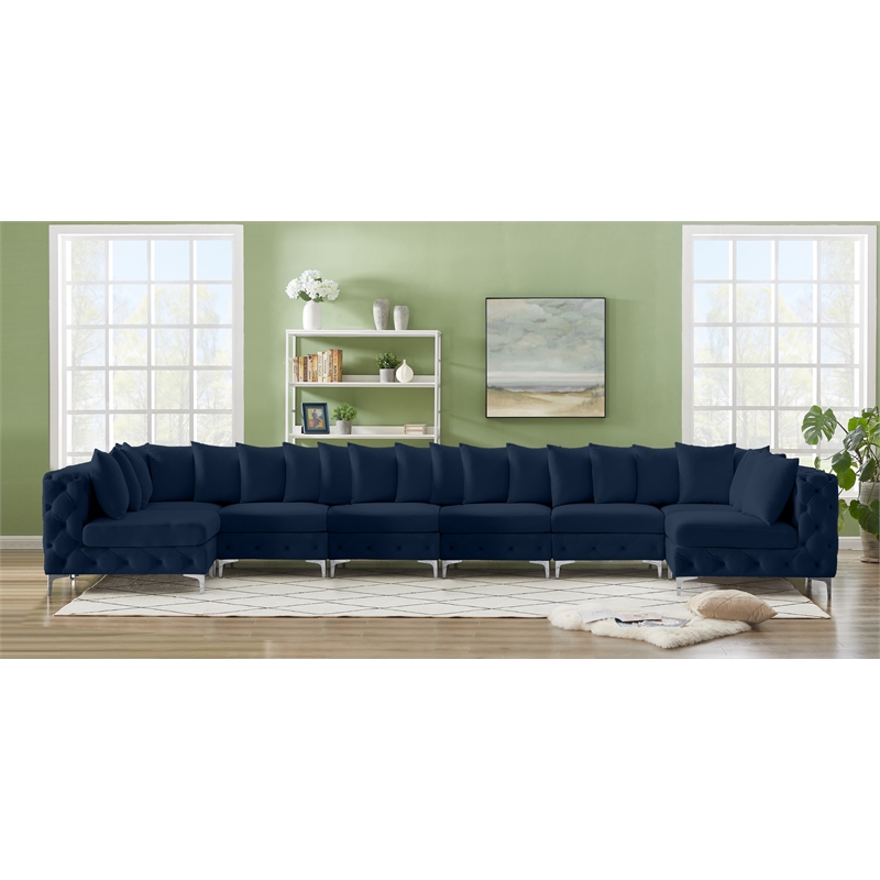 Meridian Furniture Tremblay Navy Velvet Modular Sectional
