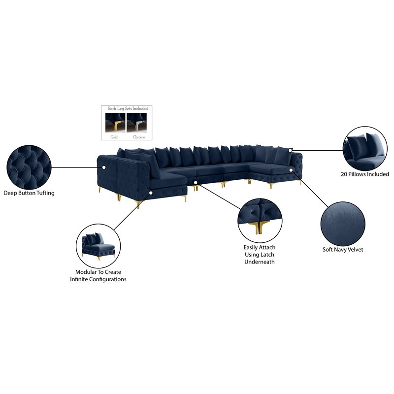 Meridian Furniture Tremblay Navy Velvet Modular Sectional