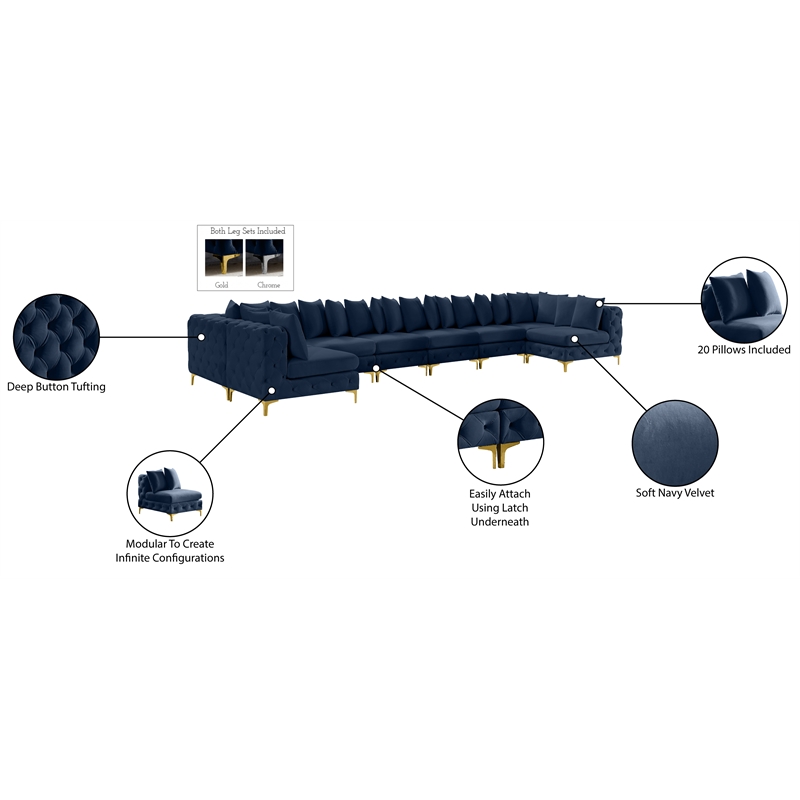 Meridian Furniture Tremblay Navy Velvet Modular Sectional