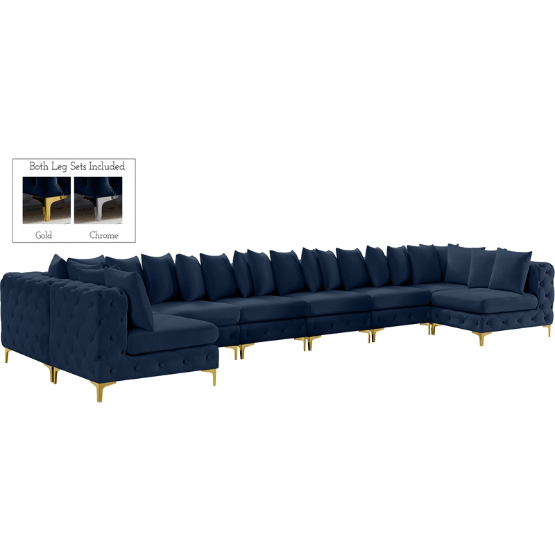 Meridian Furniture Tremblay Navy Velvet Modular Sectional