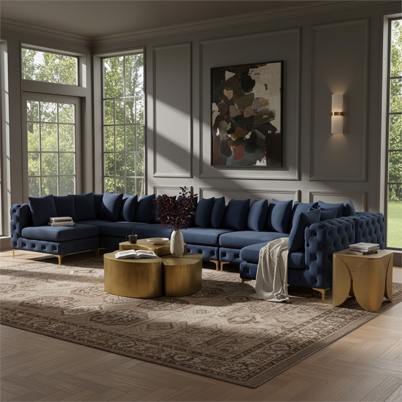 Meridian Furniture Tremblay Navy Velvet Modular Sectional
