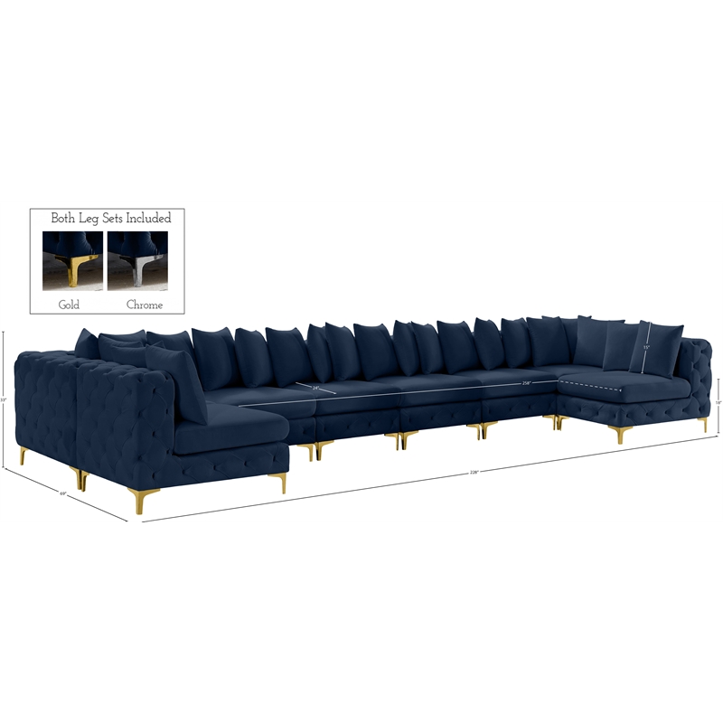 Meridian Furniture Tremblay Navy Velvet Modular Sectional