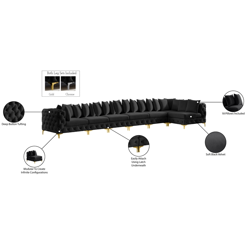 Meridian Furniture Tremblay Black Velvet Modular Sectional