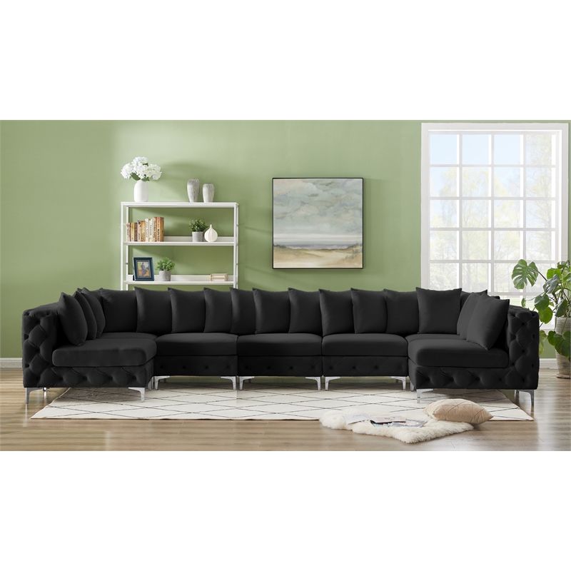 Meridian Furniture Tremblay Velvet Modular Sectional/Pillow in Black/Gold-Chrome
