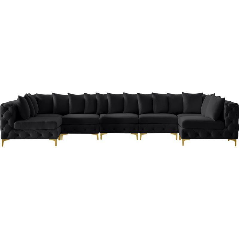 Meridian Furniture Tremblay Velvet Modular Sectional/Pillow in Black/Gold-Chrome