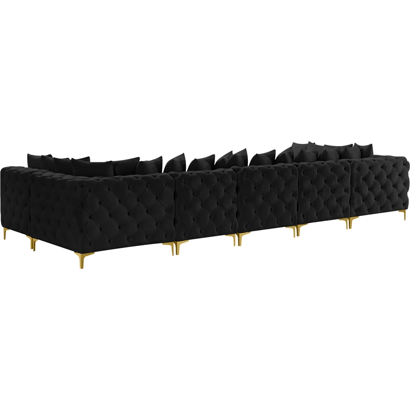 Meridian Furniture Tremblay Velvet Modular Sectional/Pillow in Black/Gold-Chrome