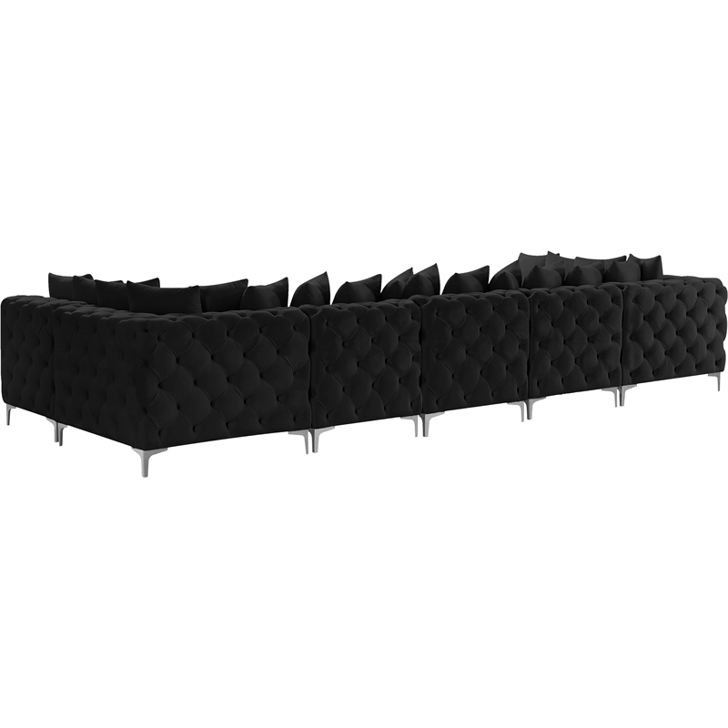 Meridian Furniture Tremblay Velvet Modular Sectional/Pillow in Black/Gold-Chrome