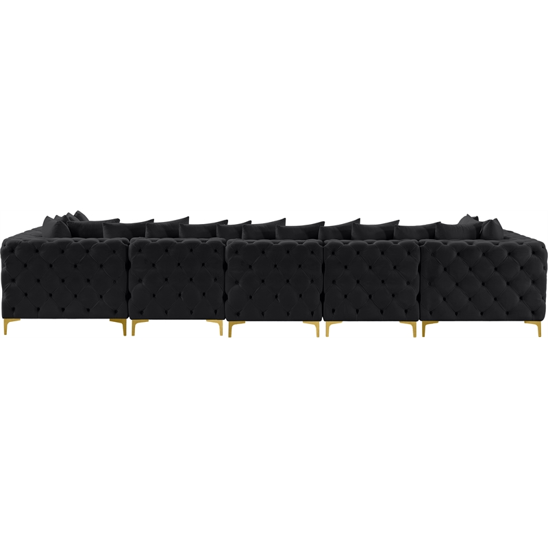 Meridian Furniture Tremblay Velvet Modular Sectional/Pillow in Black/Gold-Chrome