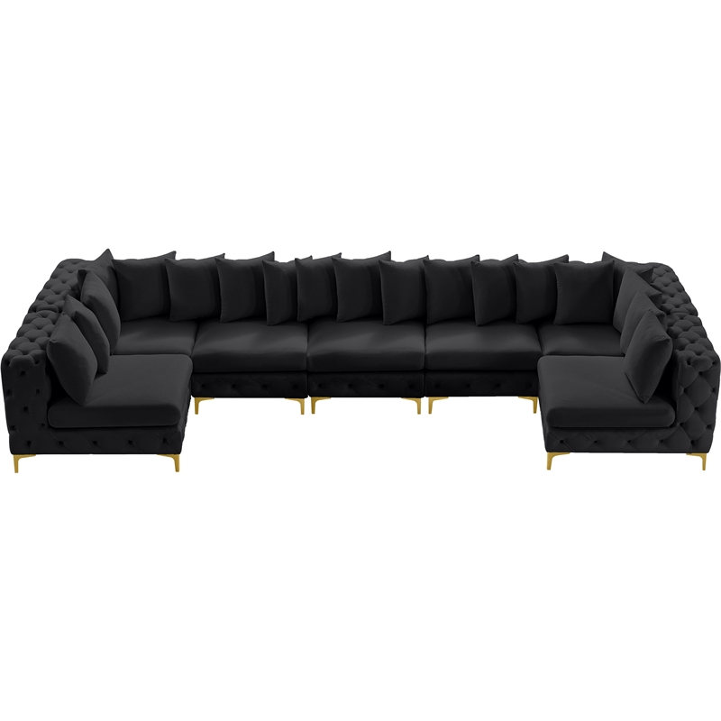 Meridian Furniture Tremblay Velvet Modular Sectional/Pillow in Black/Gold-Chrome
