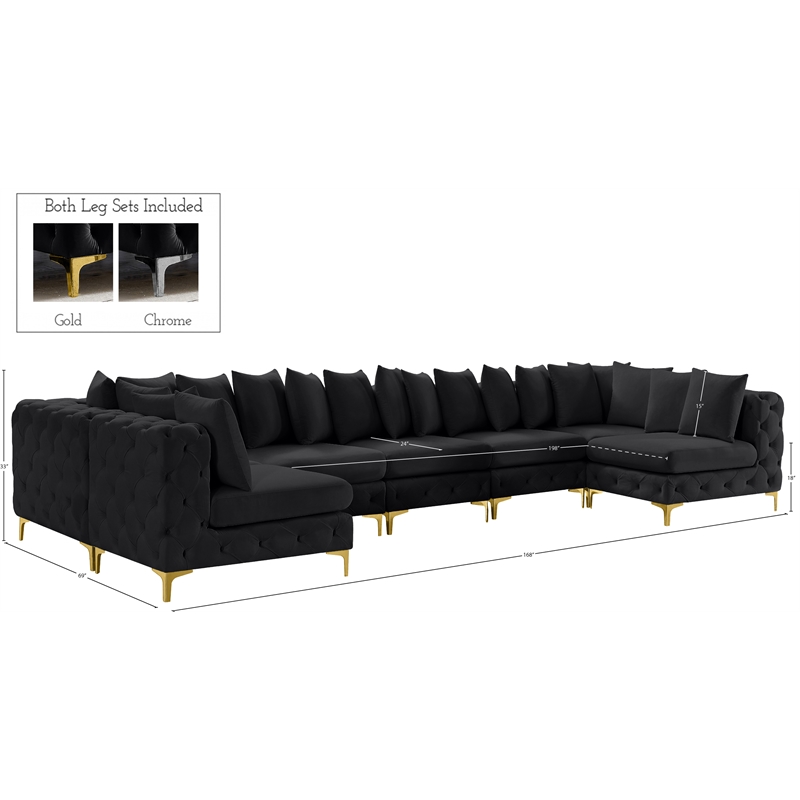 Meridian Furniture Tremblay Velvet Modular Sectional/Pillow in Black/Gold-Chrome