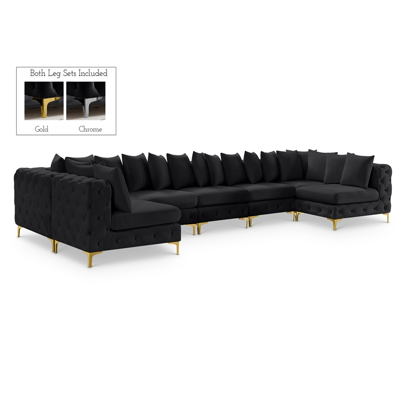 Meridian Furniture Tremblay Velvet Modular Sectional/Pillow in Black/Gold-Chrome