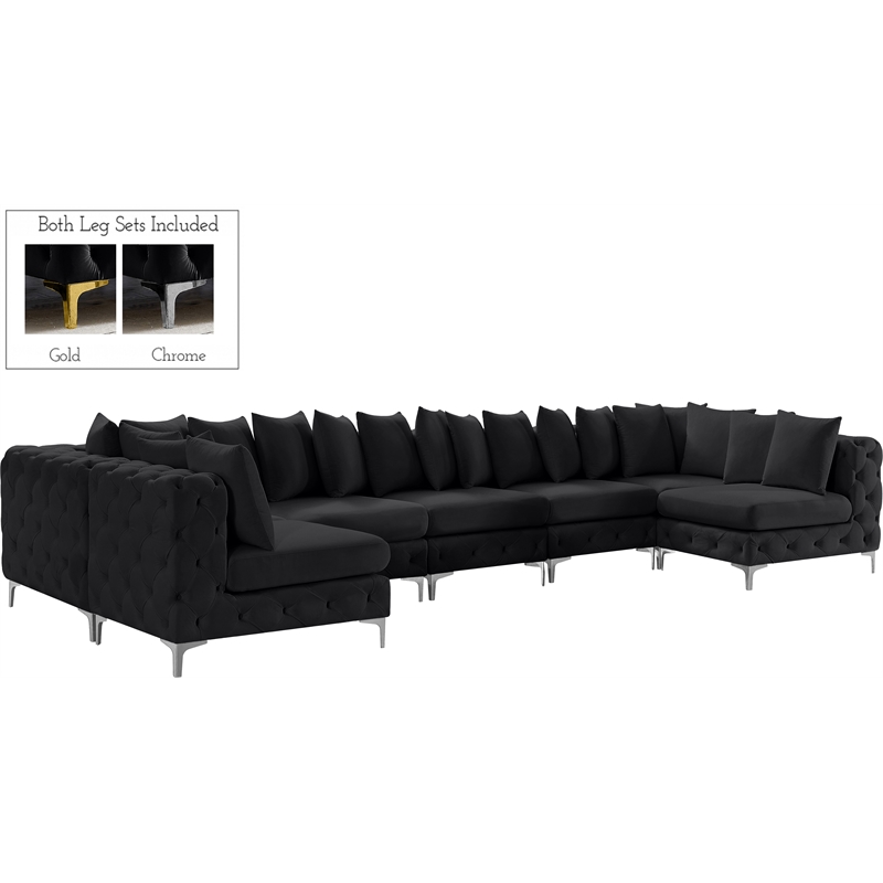 Meridian Furniture Tremblay Velvet Modular Sectional/Pillow in Black/Gold-Chrome