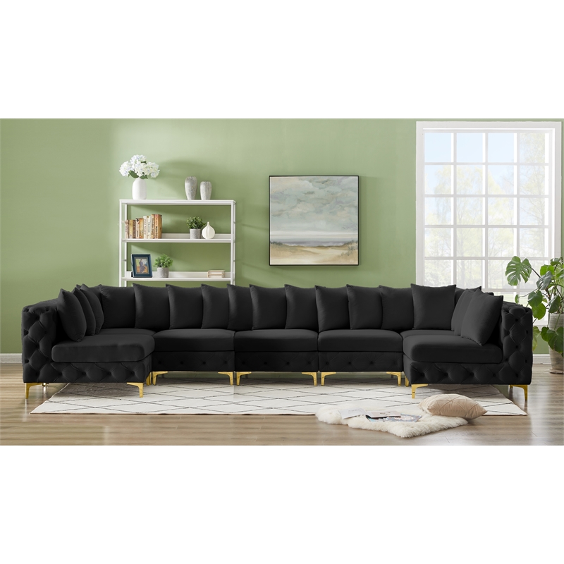 Meridian Furniture Tremblay Velvet Modular Sectional/Pillow in Black/Gold-Chrome