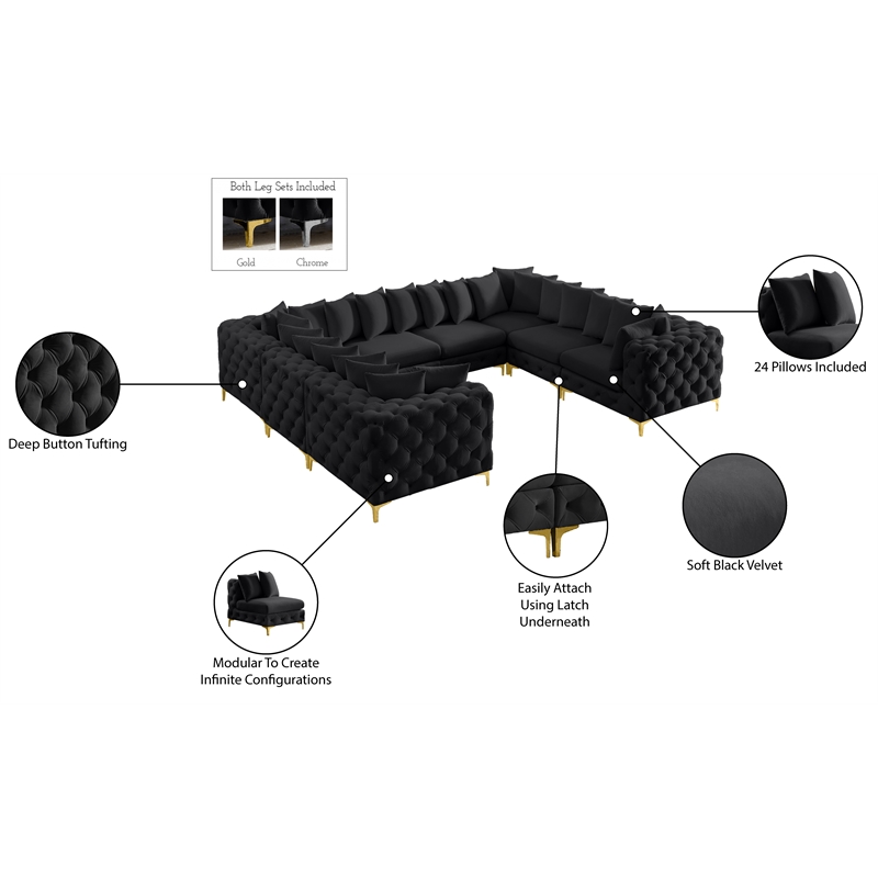Meridian Furniture Tremblay Black Velvet Modular Sectional