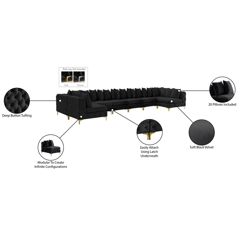 Meridian Furniture Tremblay Black Velvet Modular Sectional