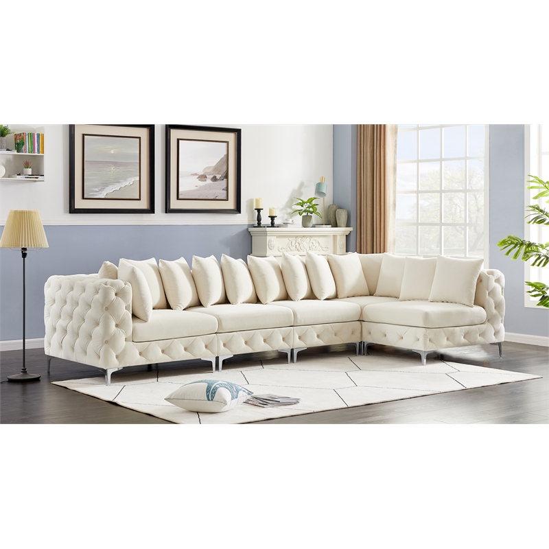 Meridian Furniture Tremblay Cream Velvet Modular Sectional