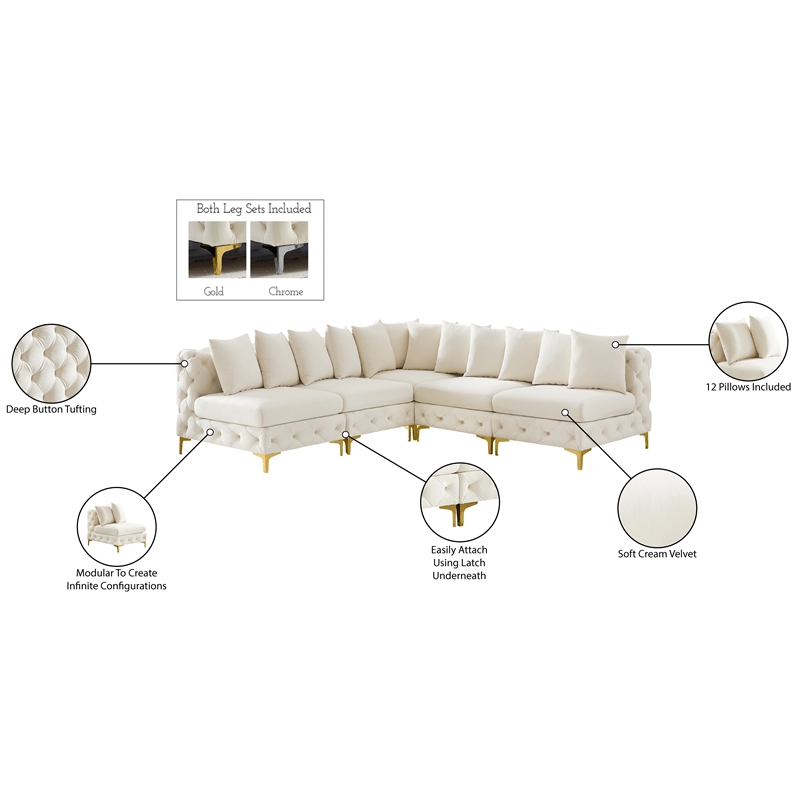 Meridian Furniture Tremblay Cream Velvet Modular Sectional