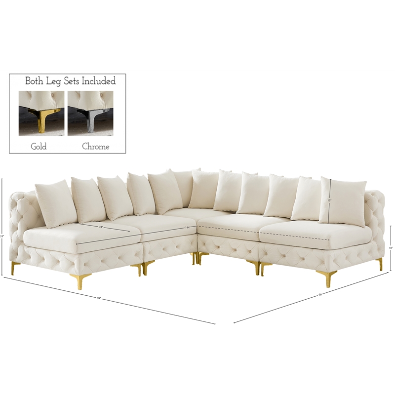 Meridian Furniture Tremblay Cream Velvet Modular Sectional