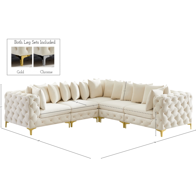 Meridian Furniture Tremblay Cream Velvet Modular Sectional