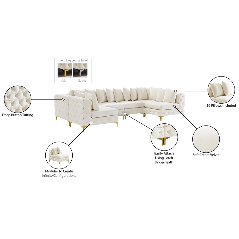 Meridian Furniture Tremblay Cream Velvet Modular Sectional