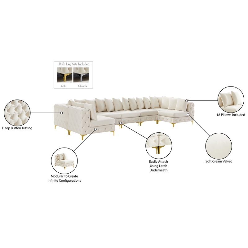Meridian Furniture Tremblay Cream Velvet Modular Sectional