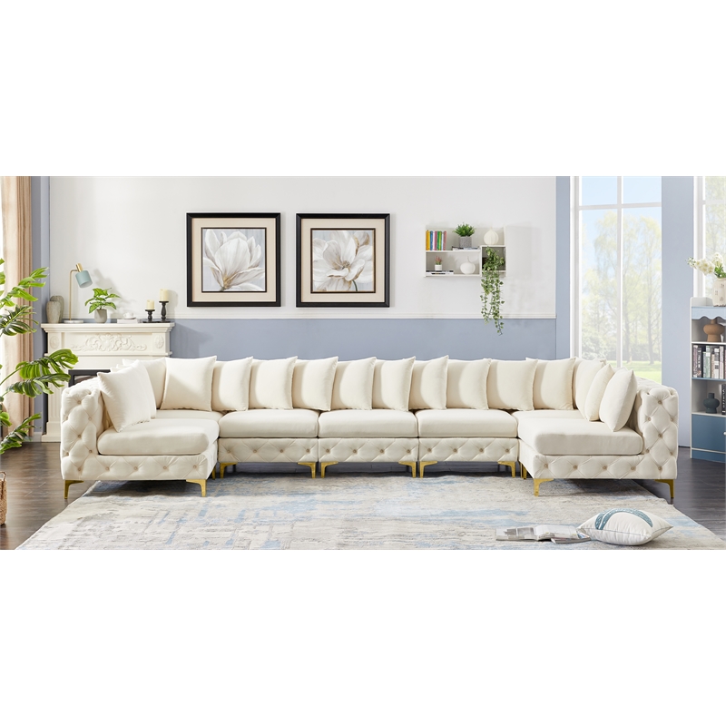Meridian Furniture Tremblay Cream Velvet Modular Sectional