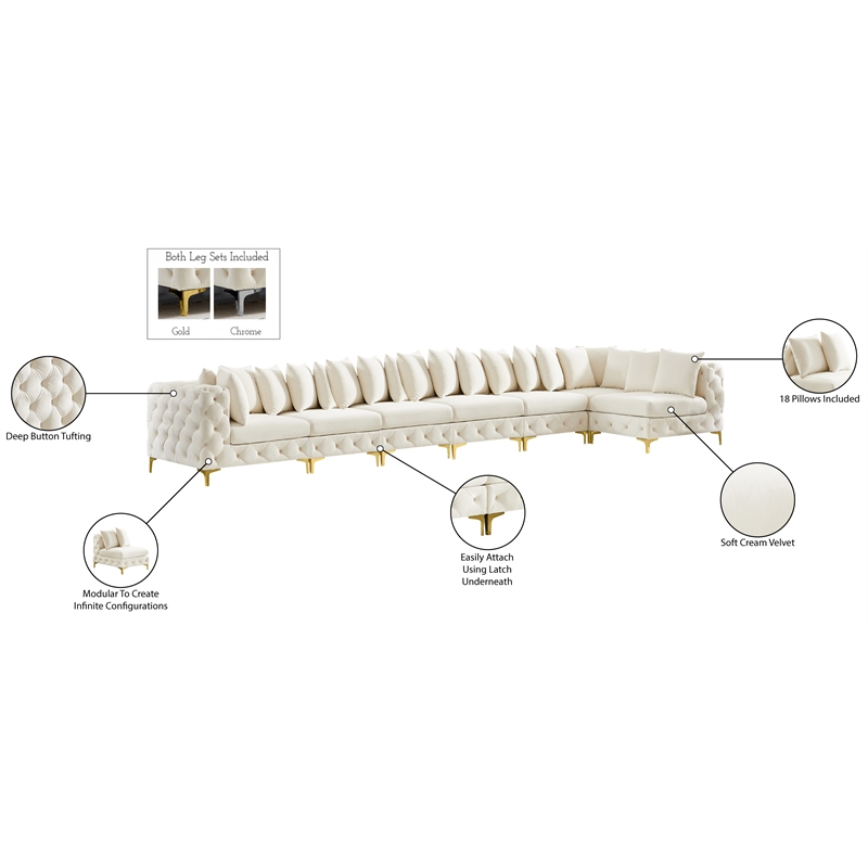 Meridian Furniture Tremblay Cream Velvet Modular Sectional
