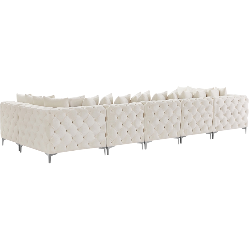 Meridian Furniture Tremblay Velvet Modular Sectional/Pillow in Cream/Gold-Chrome