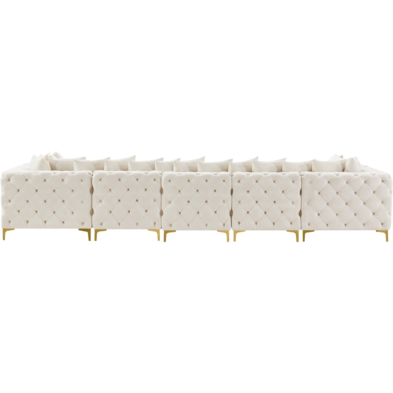 Meridian Furniture Tremblay Velvet Modular Sectional/Pillow in Cream/Gold-Chrome