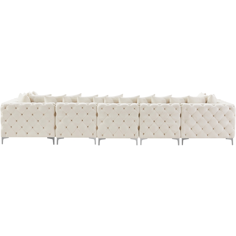 Meridian Furniture Tremblay Velvet Modular Sectional/Pillow in Cream/Gold-Chrome