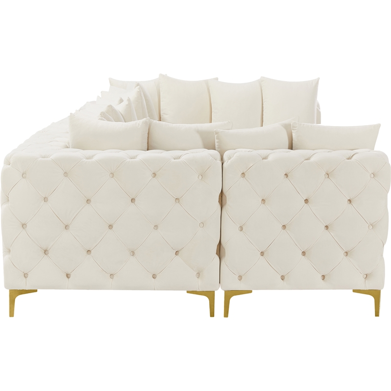 Meridian Furniture Tremblay Velvet Modular Sectional/Pillow in Cream/Gold-Chrome