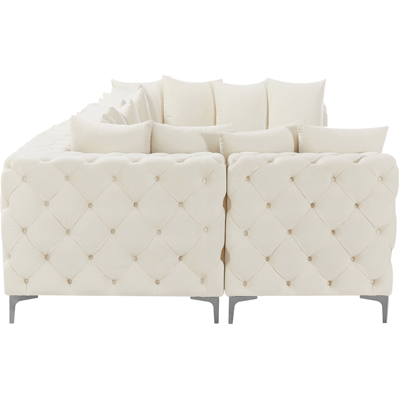 Meridian Furniture Tremblay Velvet Modular Sectional/Pillow in Cream/Gold-Chrome