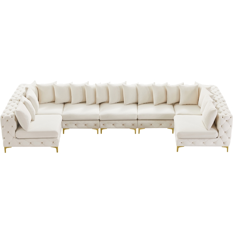 Meridian Furniture Tremblay Velvet Modular Sectional/Pillow in Cream/Gold-Chrome