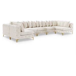 Meridian Furniture Tremblay Velvet Modular Sectional/Pillow in Cream/Gold-Chrome