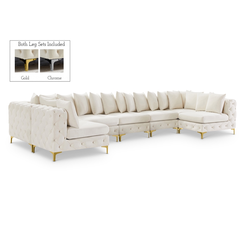 Meridian Furniture Tremblay Velvet Modular Sectional/Pillow in Cream/Gold-Chrome