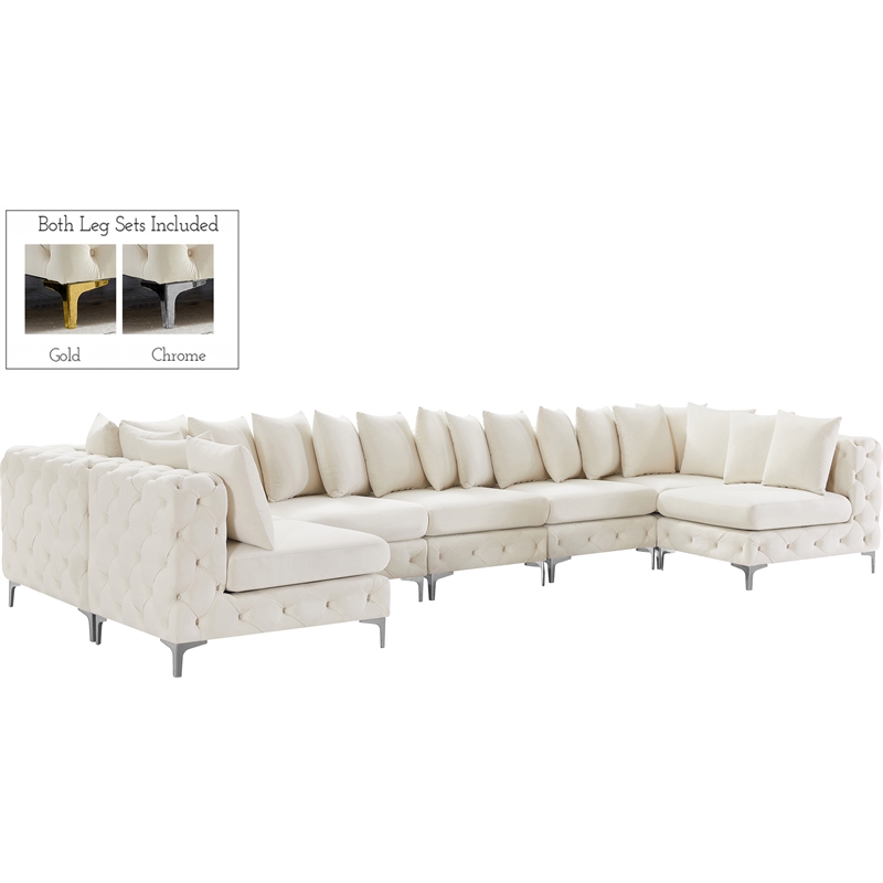 Meridian Furniture Tremblay Velvet Modular Sectional/Pillow in Cream/Gold-Chrome