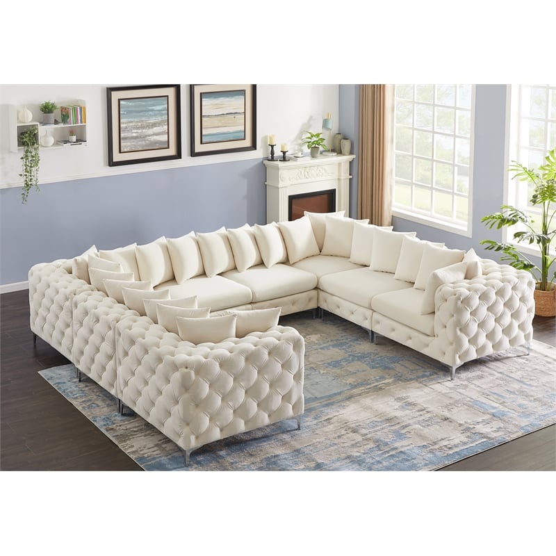 Meridian Furniture Tremblay Cream Velvet Modular Sectional