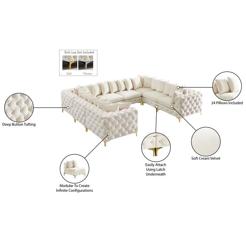 Meridian Furniture Tremblay Cream Velvet Modular Sectional