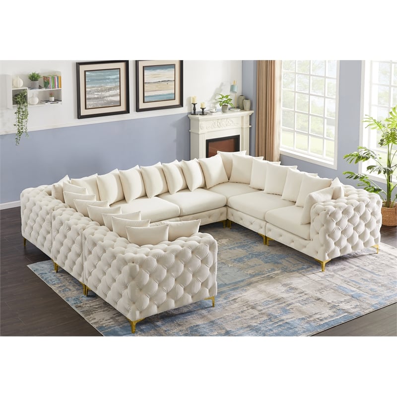 Meridian Furniture Tremblay Cream Velvet Modular Sectional