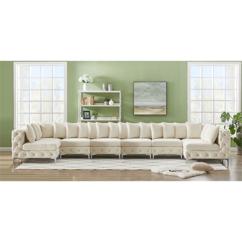 Meridian Furniture Tremblay Cream Velvet Modular Sectional