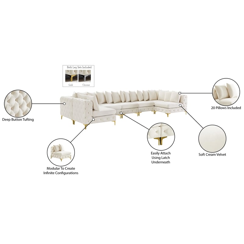 Meridian Furniture Tremblay Cream Velvet Modular Sectional