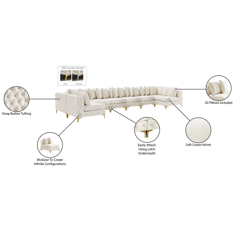 Meridian Furniture Tremblay Cream Velvet Modular Sectional