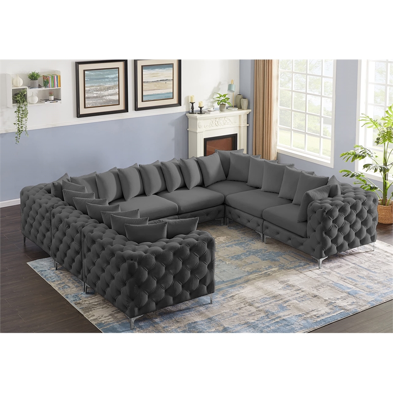 Meridian Furniture Tremblay Grey Velvet Modular Sectional