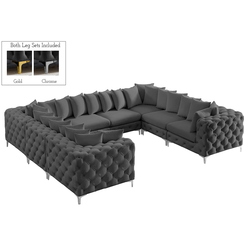 Meridian Furniture Tremblay Grey Velvet Modular Sectional