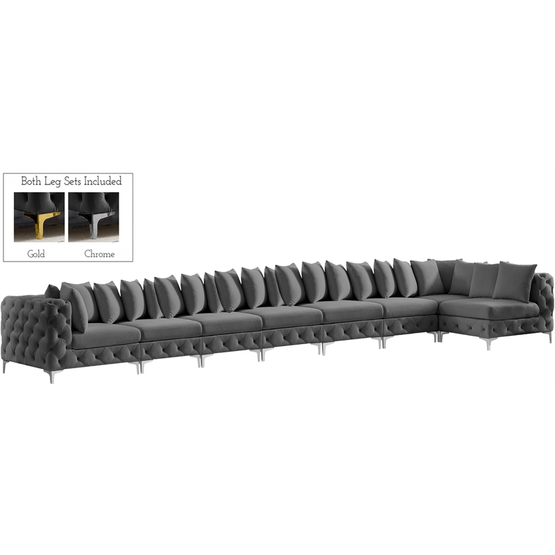 Meridian Furniture Tremblay Grey Velvet Modular Sectional