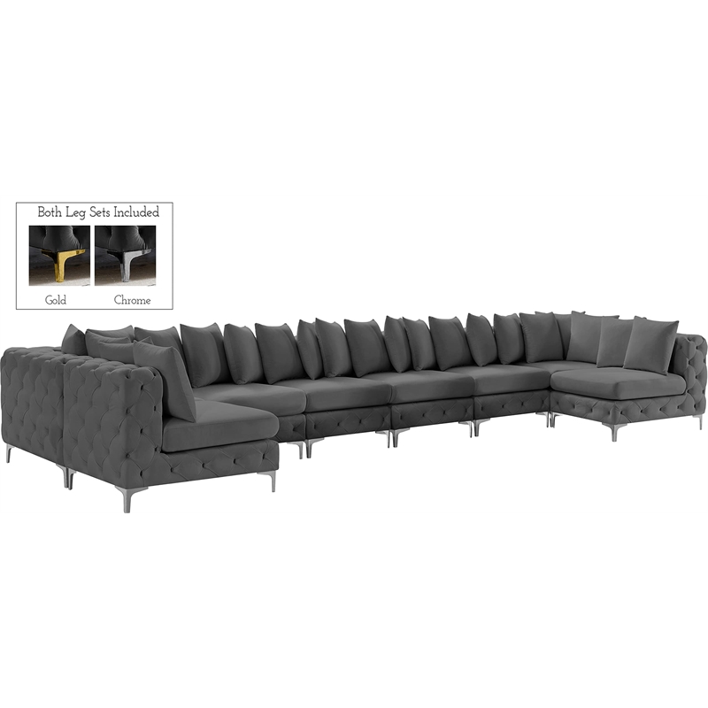 Meridian Furniture Tremblay Grey Velvet Modular Sectional