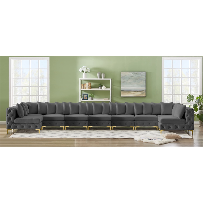 Meridian Furniture Tremblay Grey Velvet Modular Sectional