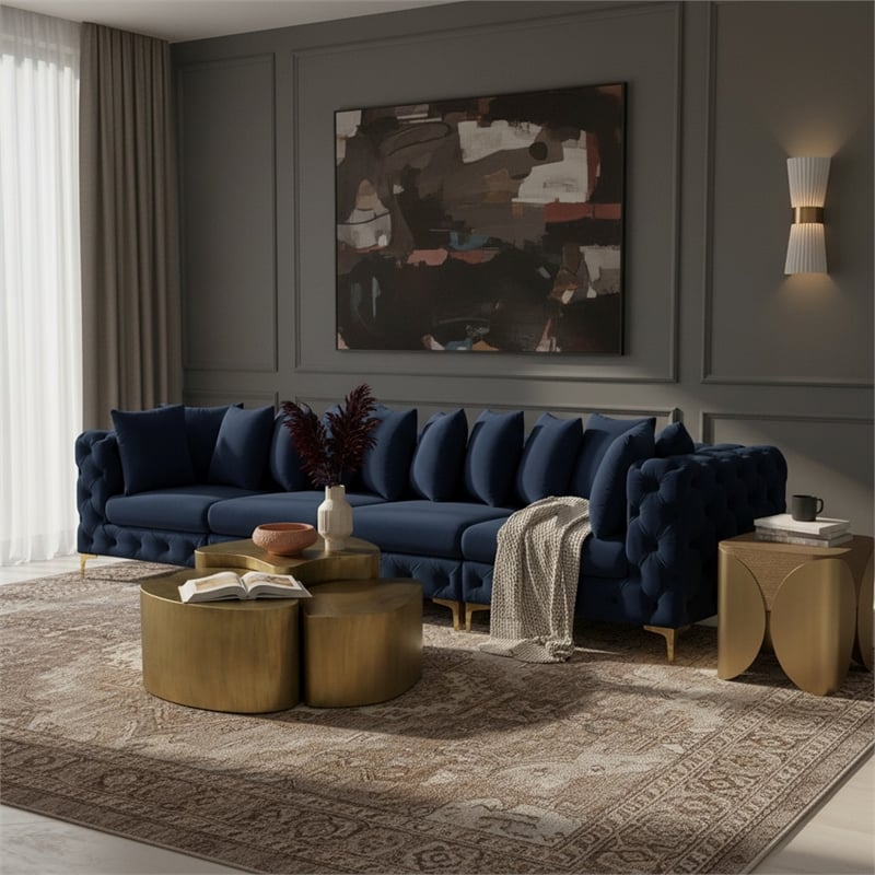 Meridian Furniture Tremblay Navy Velvet Modular Sofa