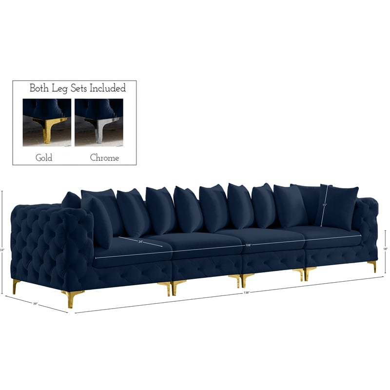 Meridian Furniture Tremblay Navy Velvet Modular Sofa