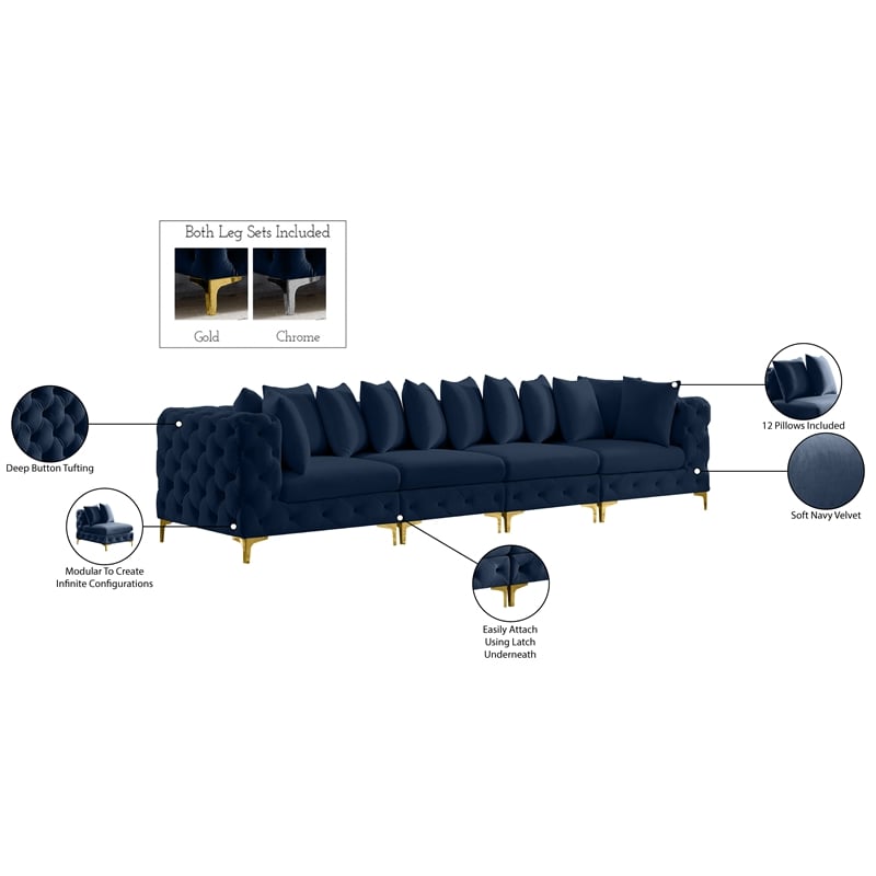 Meridian Furniture Tremblay Navy Velvet Modular Sofa